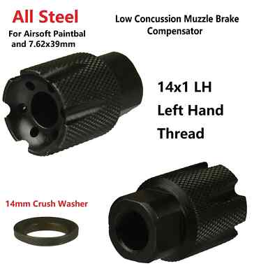 Steel Compact Low Concussion Muzzle Brake Compensator 14X1 LH Thread For 76239