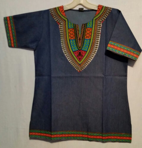 Men Women With African Traditional Dashiki Print Denim Top Shirt S M L XL P# 01