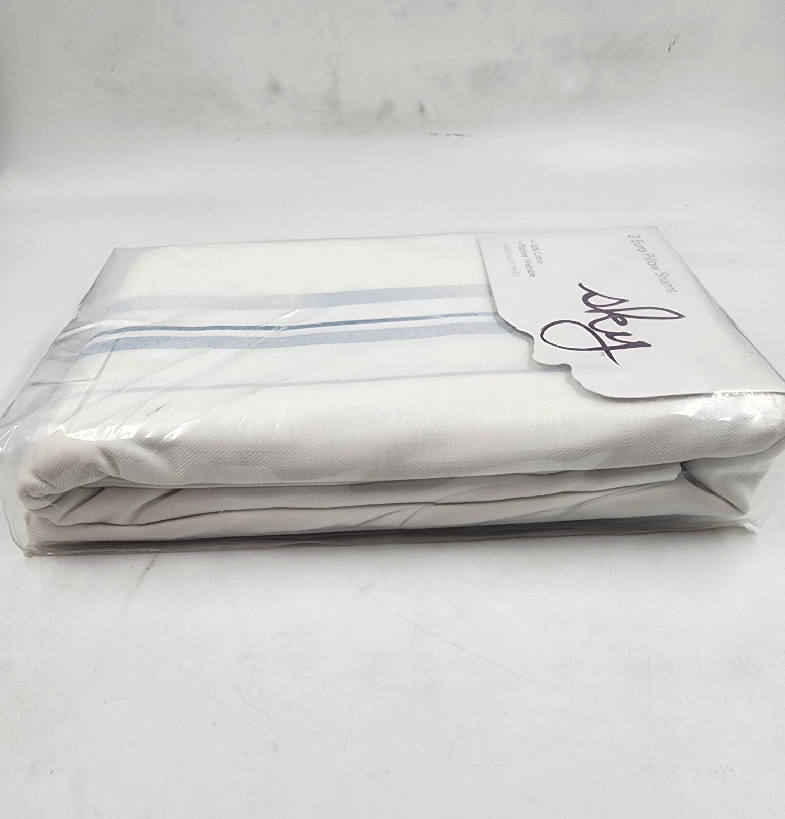 Sky Bristol Stripe Print Euro Pillow Sham Set 26in x 26in Blue Button Closure + - Picture 6 of 12