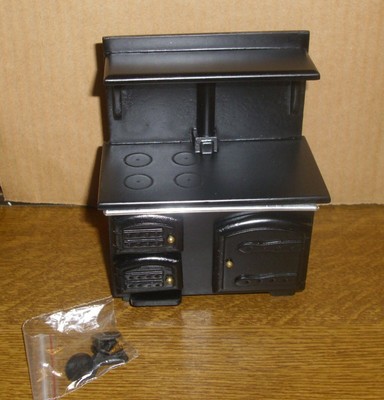 nostalgischer Küchenherd, schwarz, Miniatur 1:12 Puppenhaus