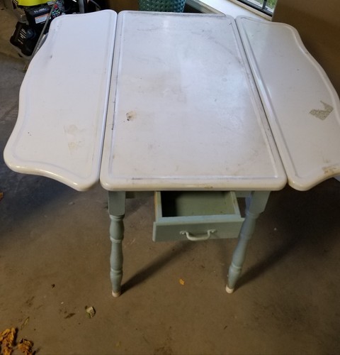 Vintage White Porcelain Enamel 36 x 22   Hoosier Style Table / fold down sides.