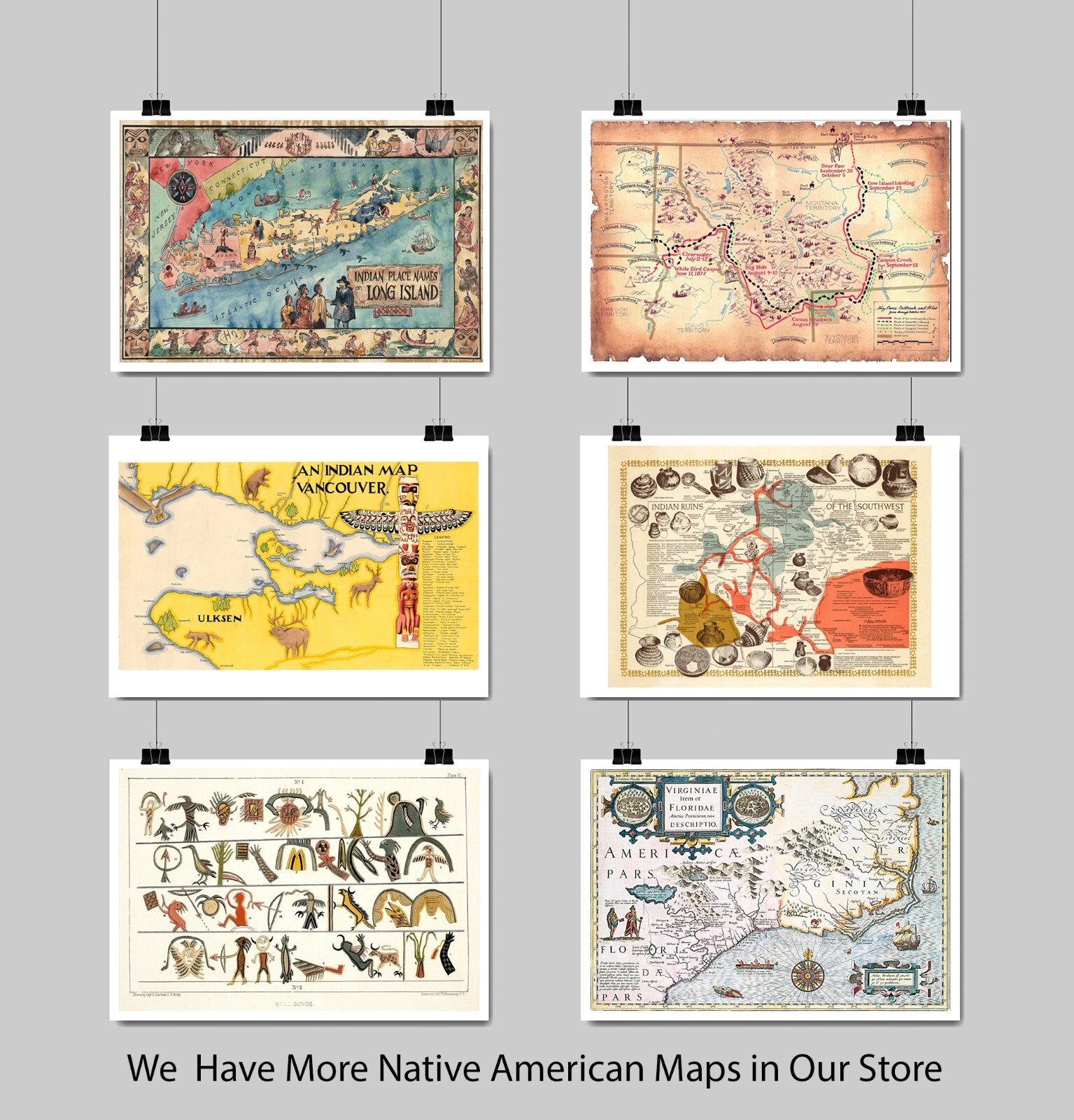 Pictorial Map of Native American Indian Tribes Wall Art Poster Print Decor