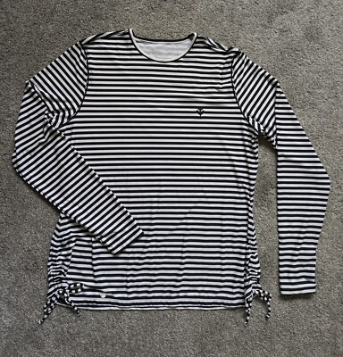 Coolibar Baikal Ruche Swim Top UPF 50 Black Striped Long Sleeve Women's Size L