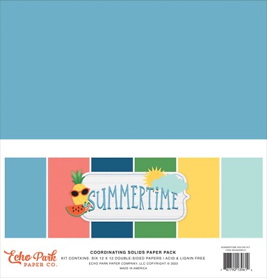 Echo Park Paper SUMMERTIME 12x12 Coordinating Solids Scrapbook Paper Pack