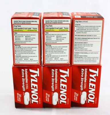 Lot of 6 Tylenol Extra Strength Acetaminophen 500mg 24 Caplets Total 144, 09/23