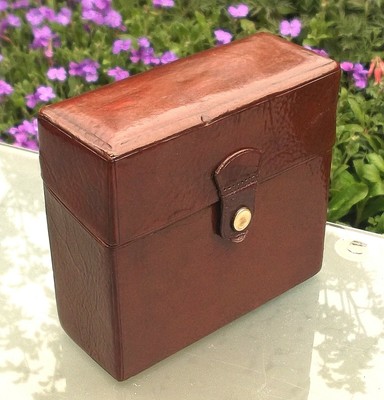 Ancient Egyptian wooden storage box purse with red leather handle