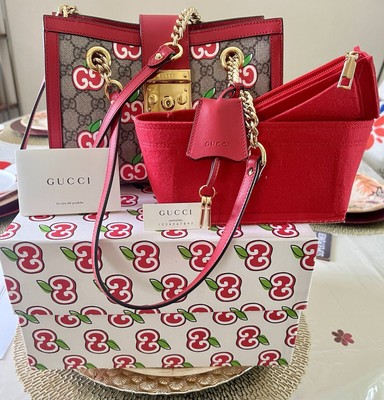 Gucci Padlock GG Supreme Red Apple Canvas Small Shoulder Ladies Handbag
