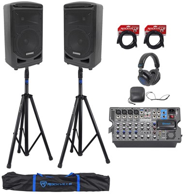 Samson Expedition XP800 800w Portable 8'' PA DJ Speakers+Mixer+Stands+Headphones