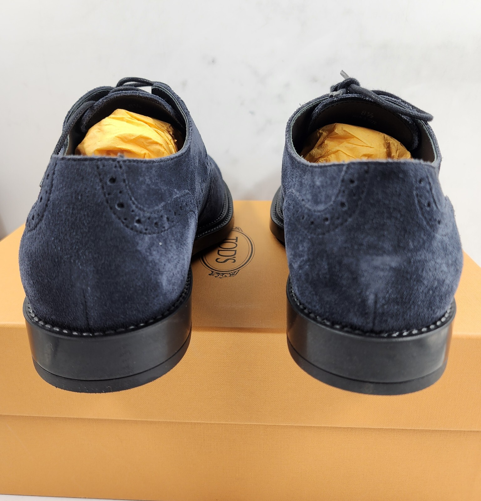Tod's Bucature Forma Wingtip Derby Dress Shoes Men's 8.5 Navy Lace Up Closure - Picture 7 of 18