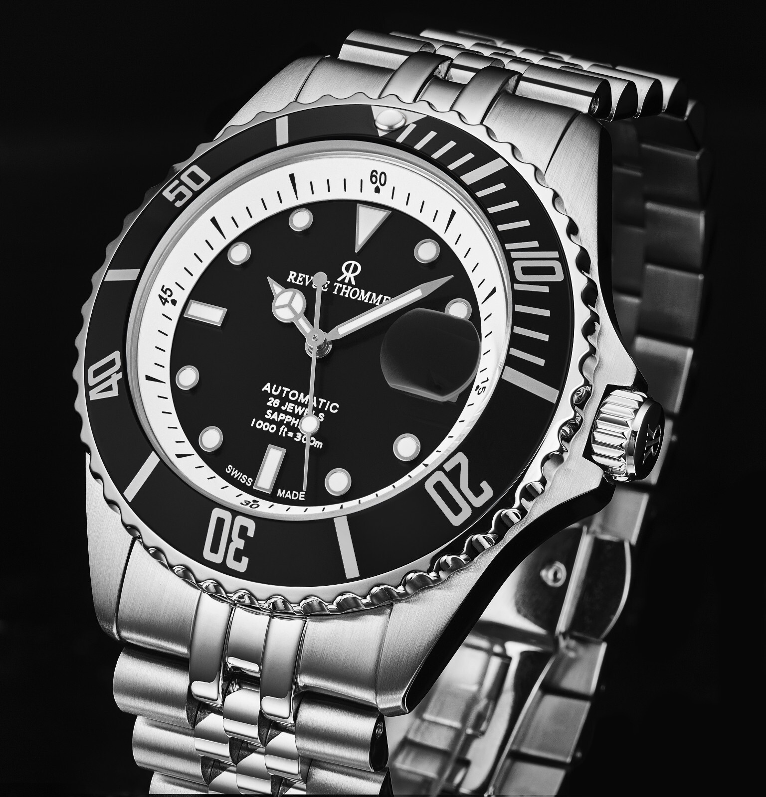 Pre-owned Revue Thommen Men's Diver Black Dial Stainless Steel Automatic Watch 17571.2937