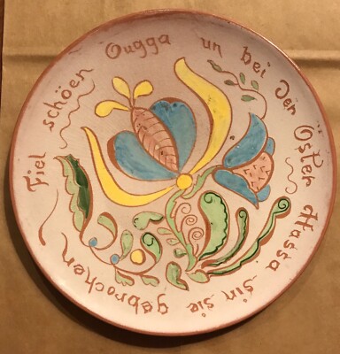 RARE VINTAGE GERMAN EASTER PLATE HANDMADE POTTERY DISH