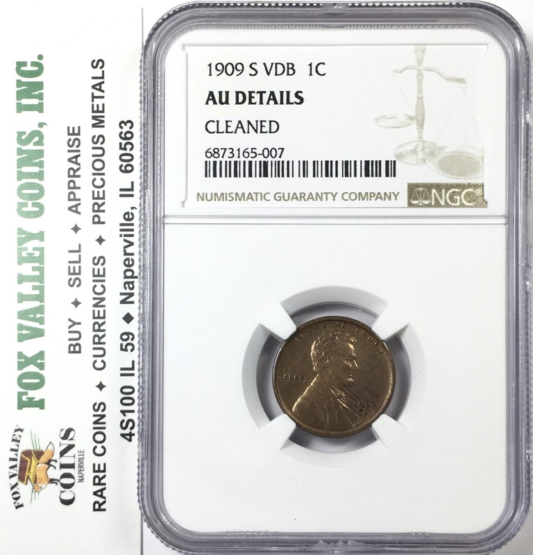 1909-S VDB Lincoln Wheat Cent AU Details NGC Cleaned. Nice