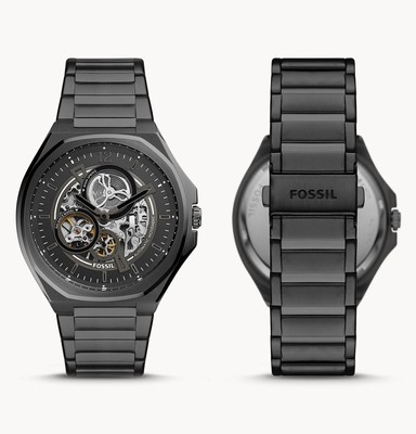 Pre-owned Fossil - Evanston Automatic Black Stainless Steel Multifunction Watch \ Rrp£224