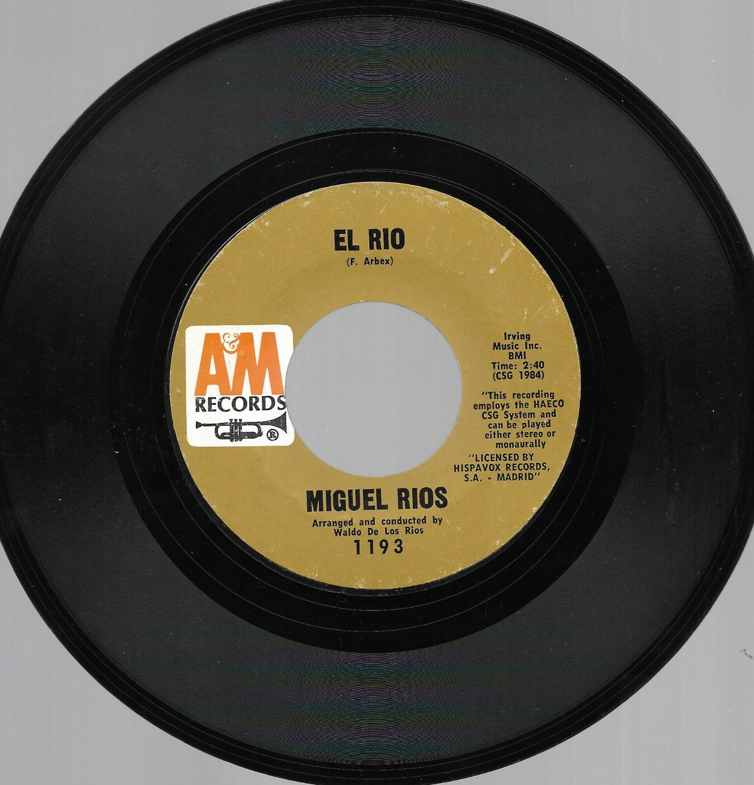 MIGUEL RIOS-AM RECORDS 1193-EL RIO-A SONG OF JOY-1970 LATIN JAZZ 45 RPM NM  COND