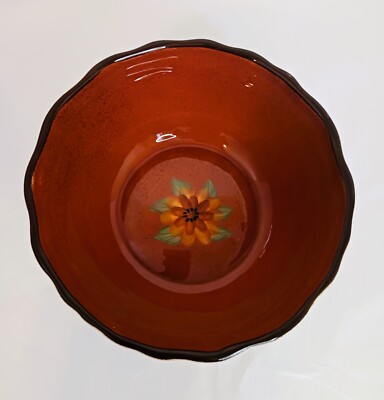 Casa Cristina Tuscan cbk 2005 Serving Bowl 7.5''x3'' Color Burnt Red Cream & Green