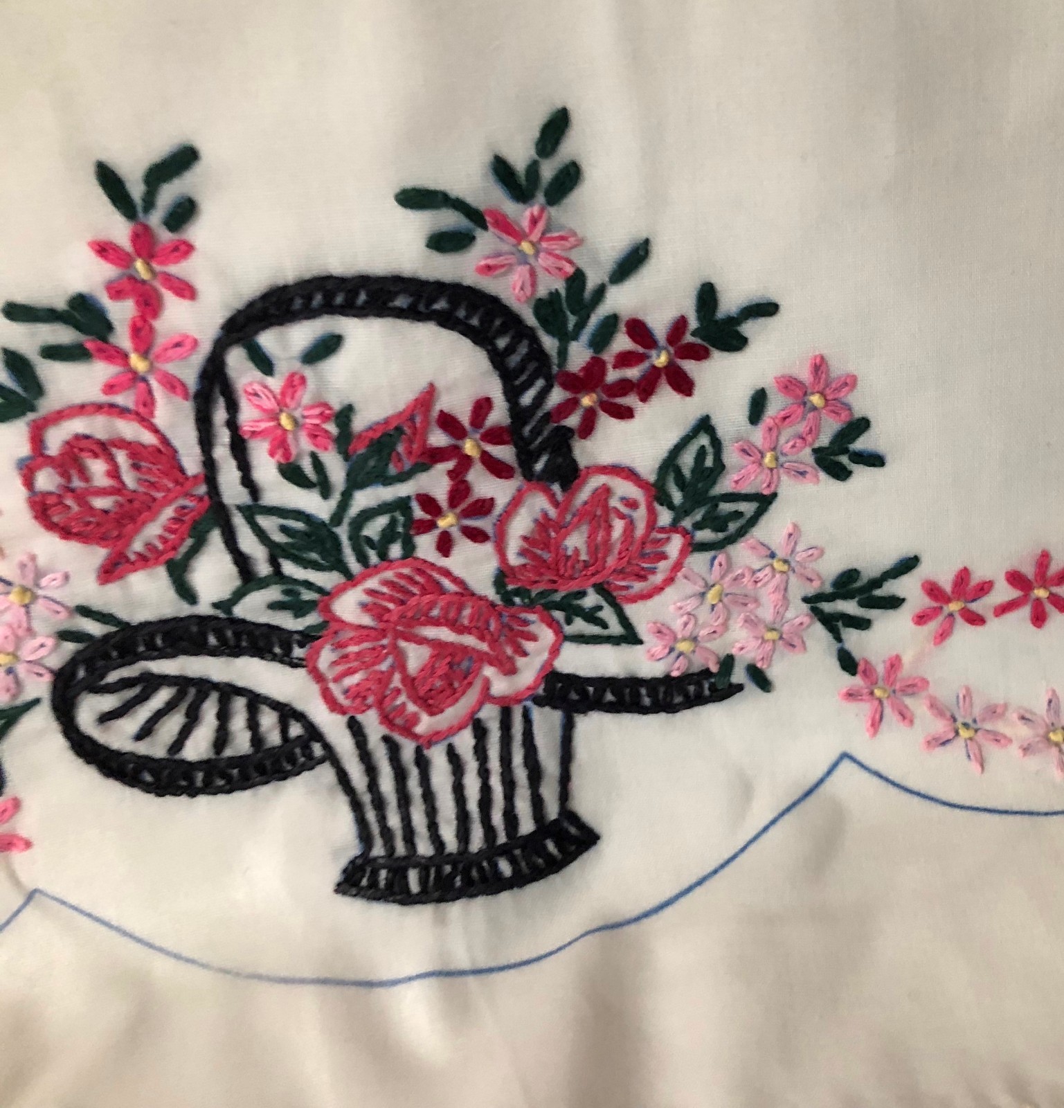 Pair Embroidered Pillowcases Pink Floral Bouquet