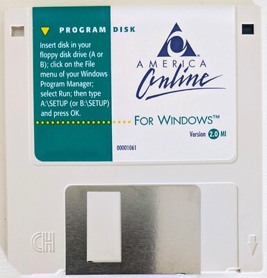 Version 2.0 America Online 3.5'' Floppy Disk for Windows, AOL CD Vintage