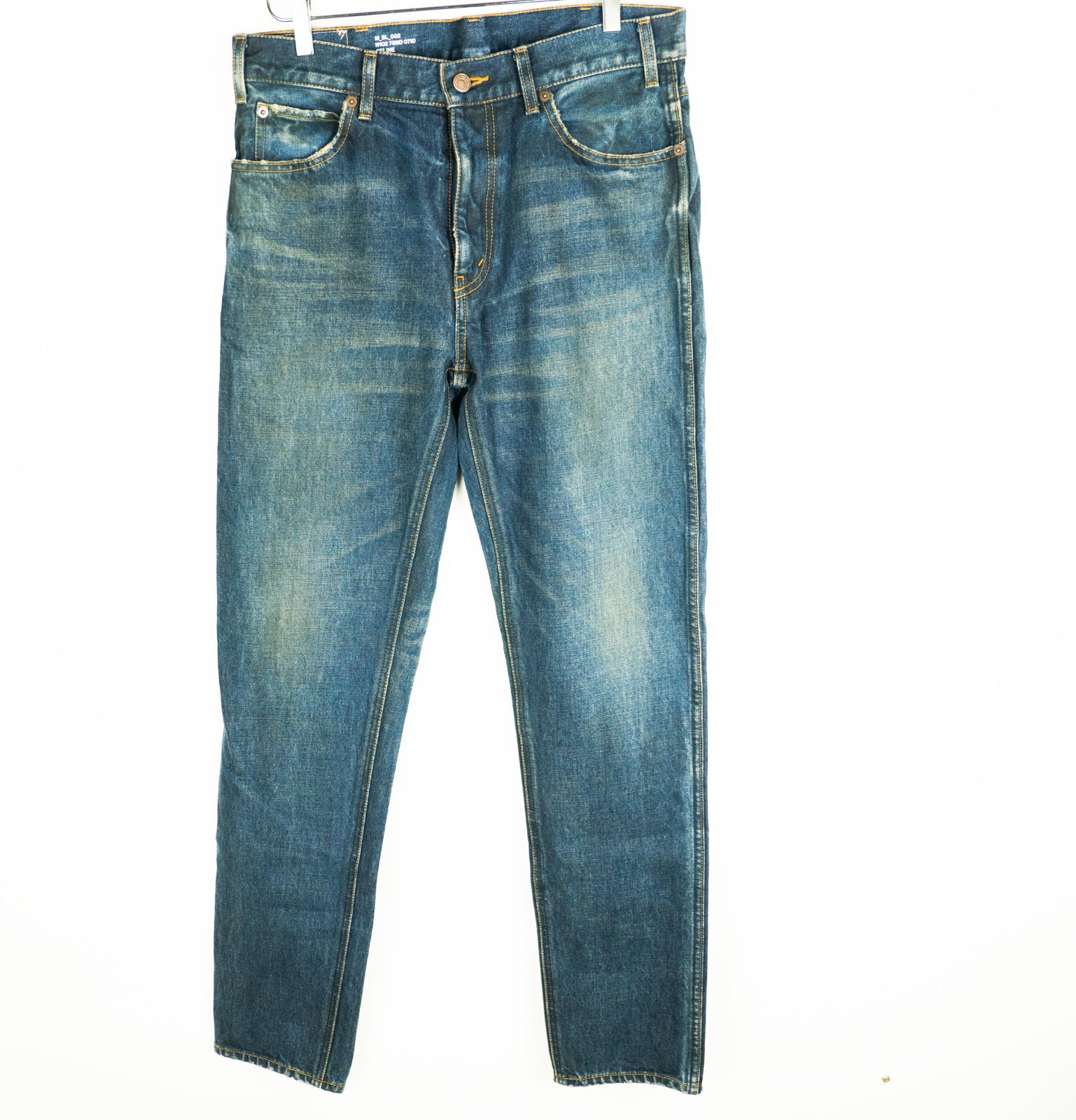 Celine Hedi Slimane Slim Mid Waist Patch Indigo Blue Rigid