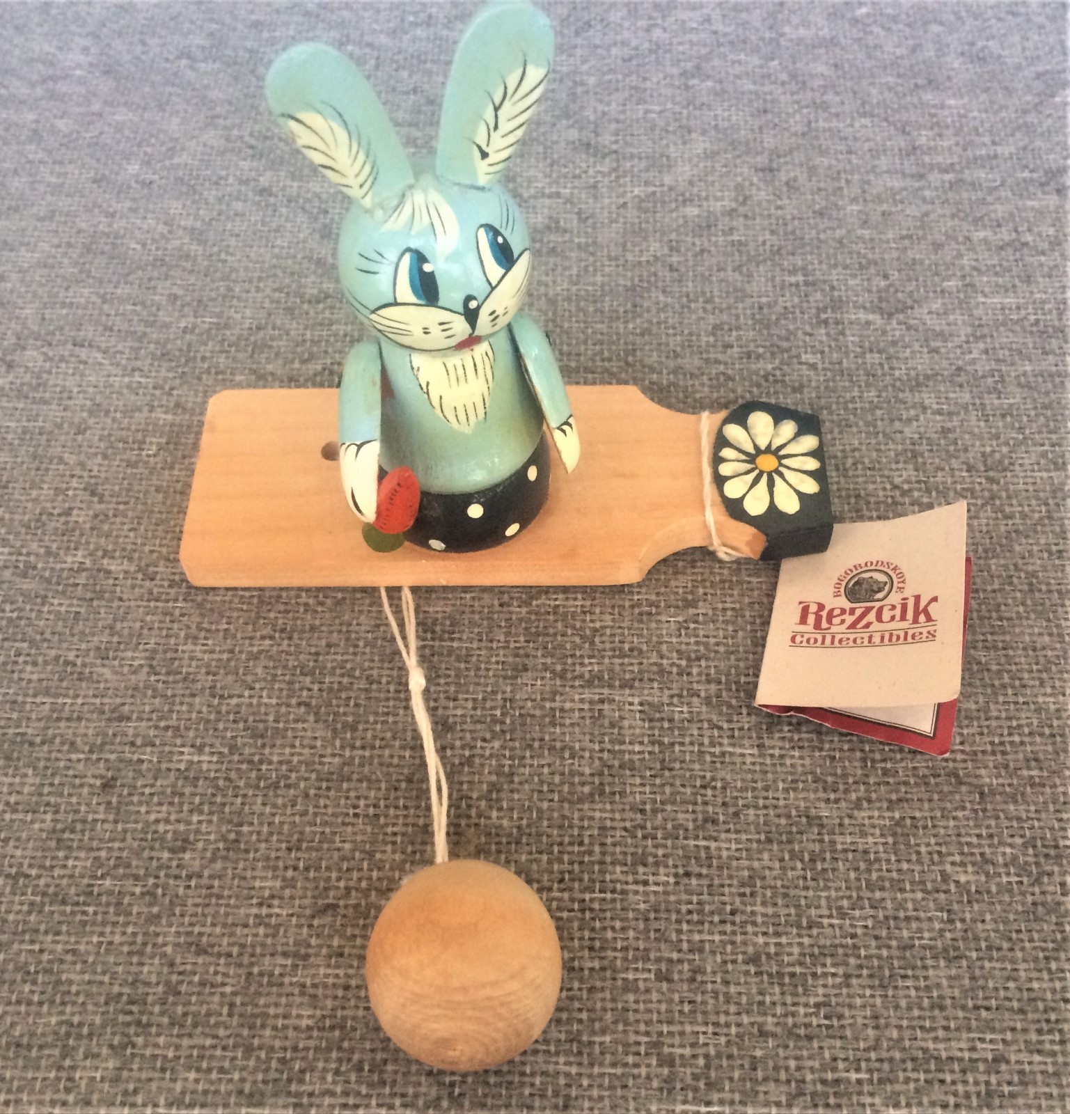 Hand Carved Wood Russian Rabbit Easter Toy Bogoroskoye Type Origin Tag Free Ship