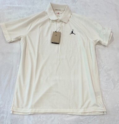 Jordan Dri-Fit Golf Polo Mens Off White/Black Jumpman Size Large DZ0540-133
