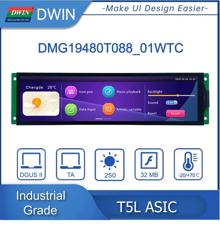 8.8 Inch 1920x480 TFT LCD HMI Display Module TTL/RS232 IPS Capacitive Resistive