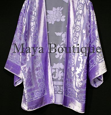 Pre-owned Maya Matazaro Lavender Jacket Kimono Burnout Velvet Short No Fringe Hand Dyed  In Purple