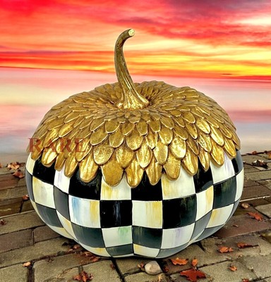 Mackenzie-Childs Courtly Check Acorn Venetian Pumpkin 8'' Tall x 7'' Diameter New