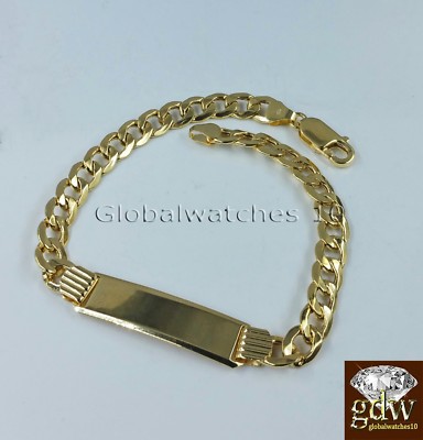 Pre-owned Globalwatches10 Real 10 K Gold Cuban Curb Link Baby Id Bracelet 7" Inch Engrave