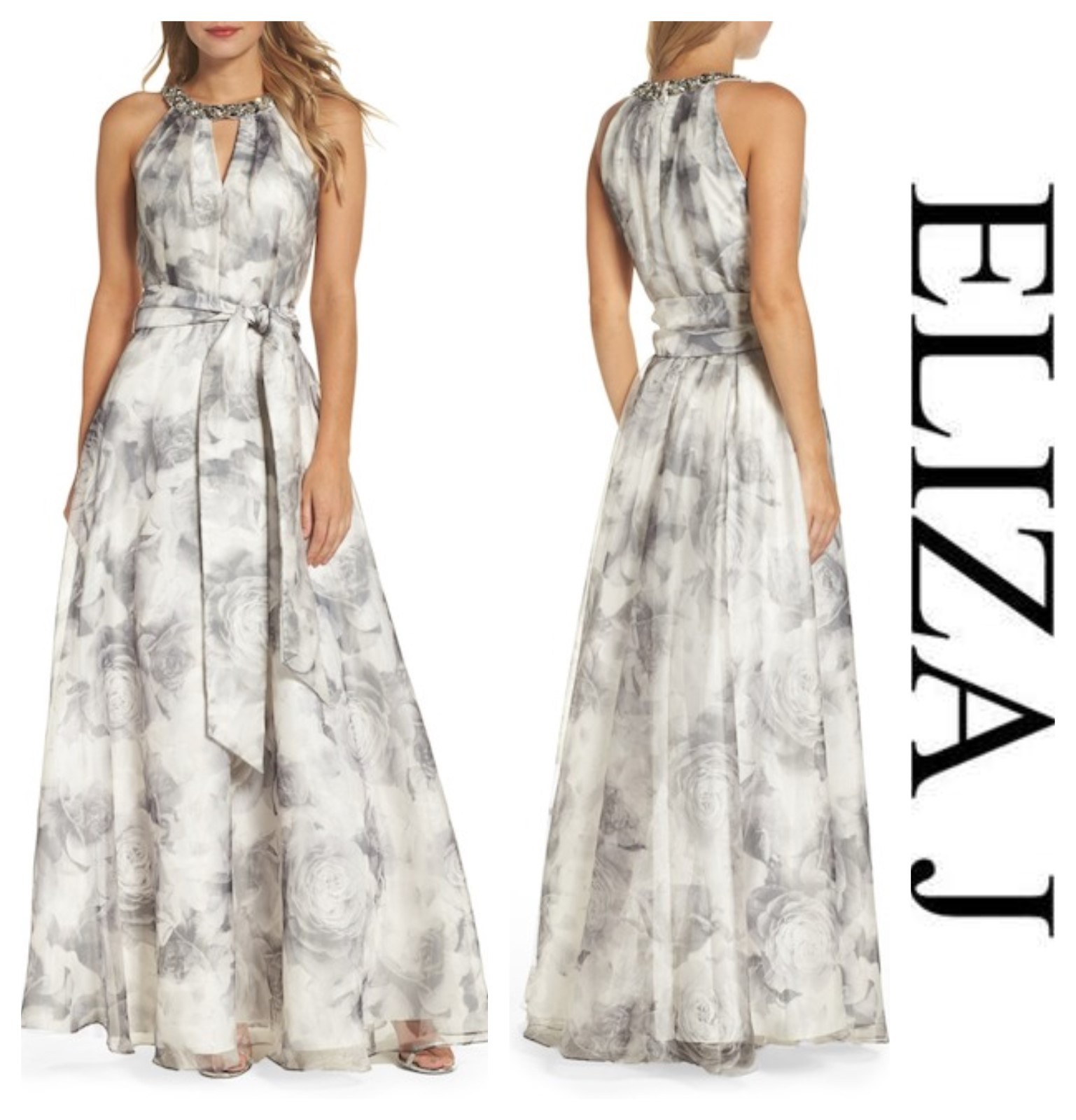 eliza j floral organza jumpsuit