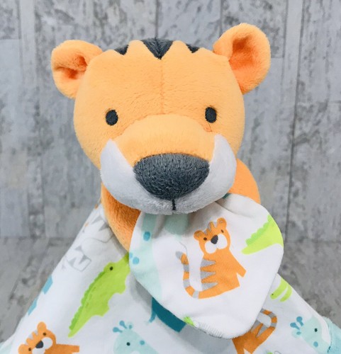 Gymboree Zoo Pals Orange Tiger Lovey Plush Baby Security Blanket Soft Blue Trim