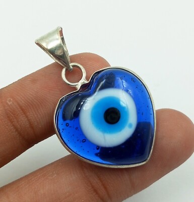 Evil Eye 925 Silver Plated Gemstone Handmade 1 PC Bezel Heart Pendant Jewelry