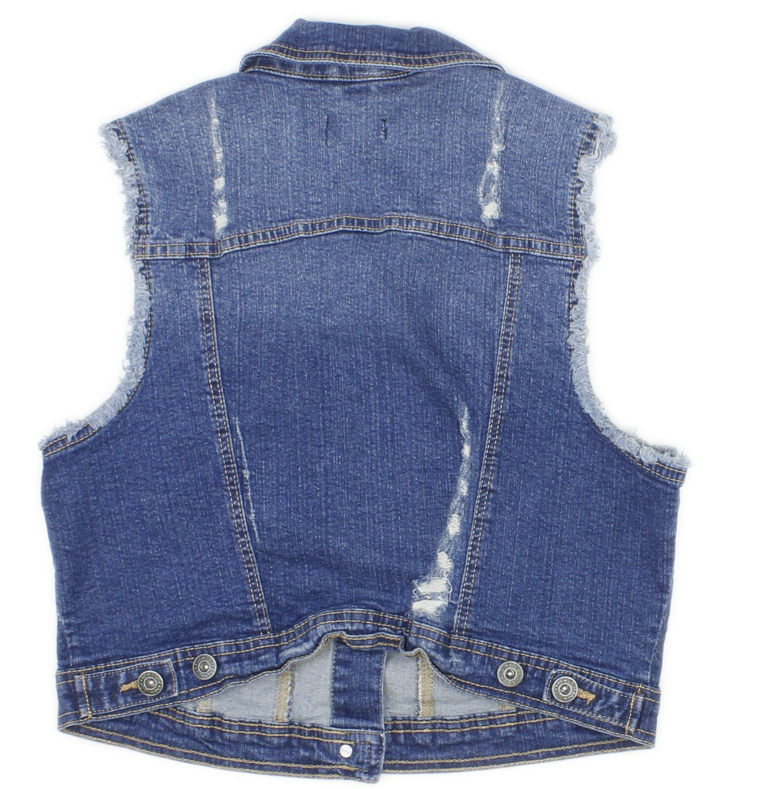 New Look Girls Blue Denim Distressed Frayed Jean Vest Youth Size XL / Womens XS
