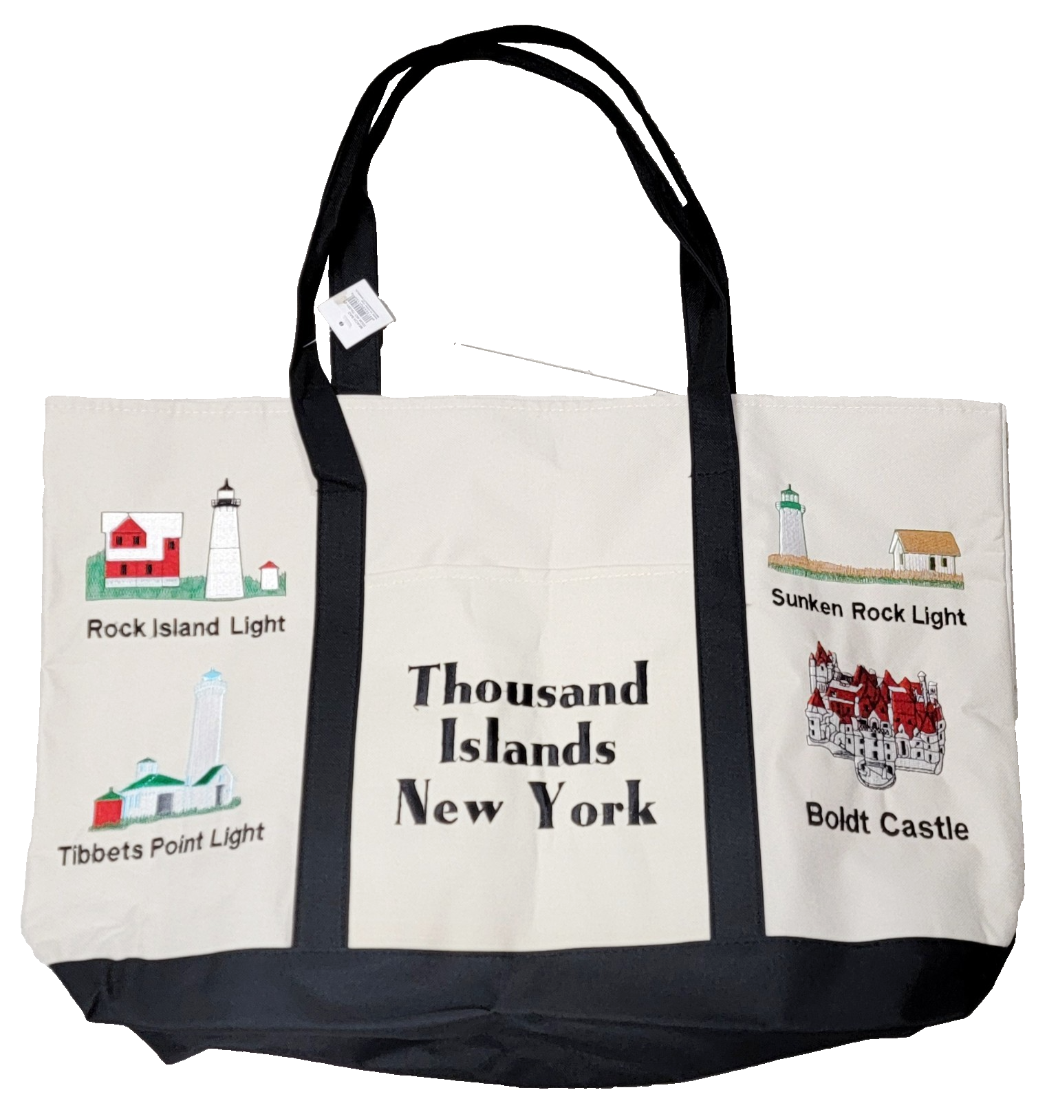 NWT 1000 Islands Embroidered Canvas Boat Tote Beach Shopping Bag 22x14x5