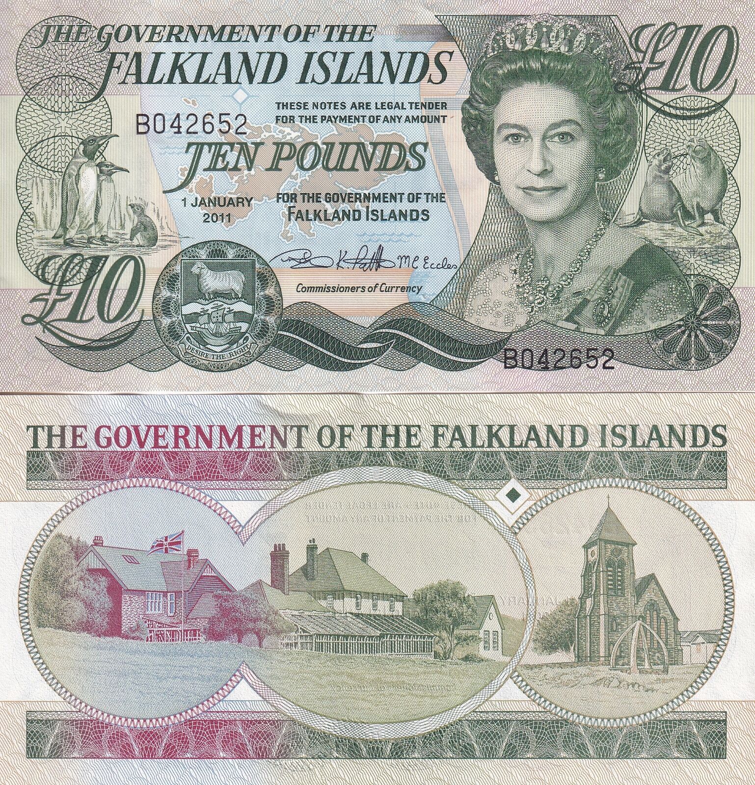 Falkland Island 10 Pounds 2011 P 18 UNC , QEII, Elizabeth II ,Governor's house