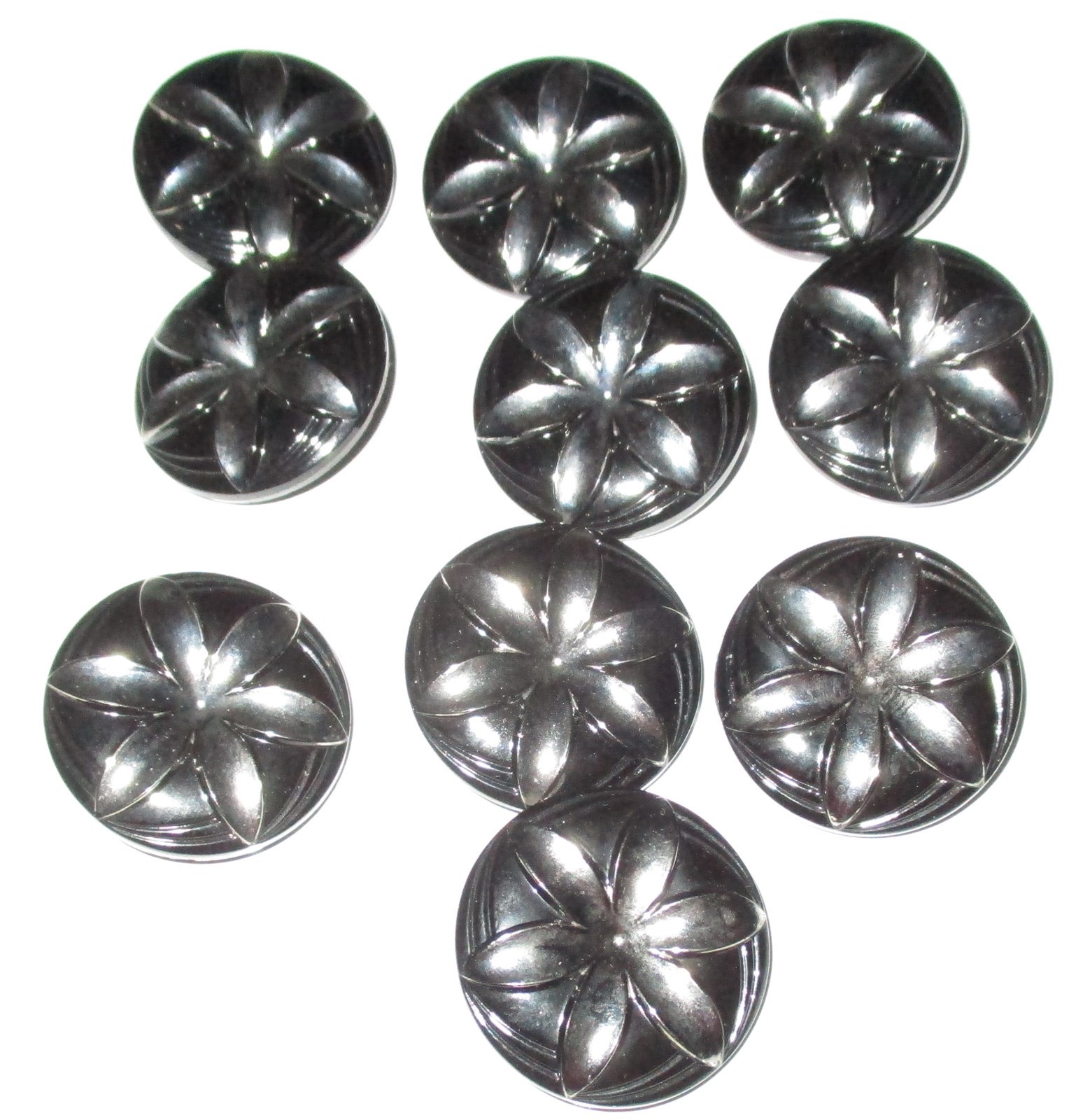 Antique Black  Button with Silver  Flower.