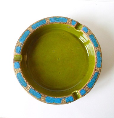 Mid Century Modern Pottery 1960s Vintage Ashtray Dish Bowl ITALY Retro Turquoise