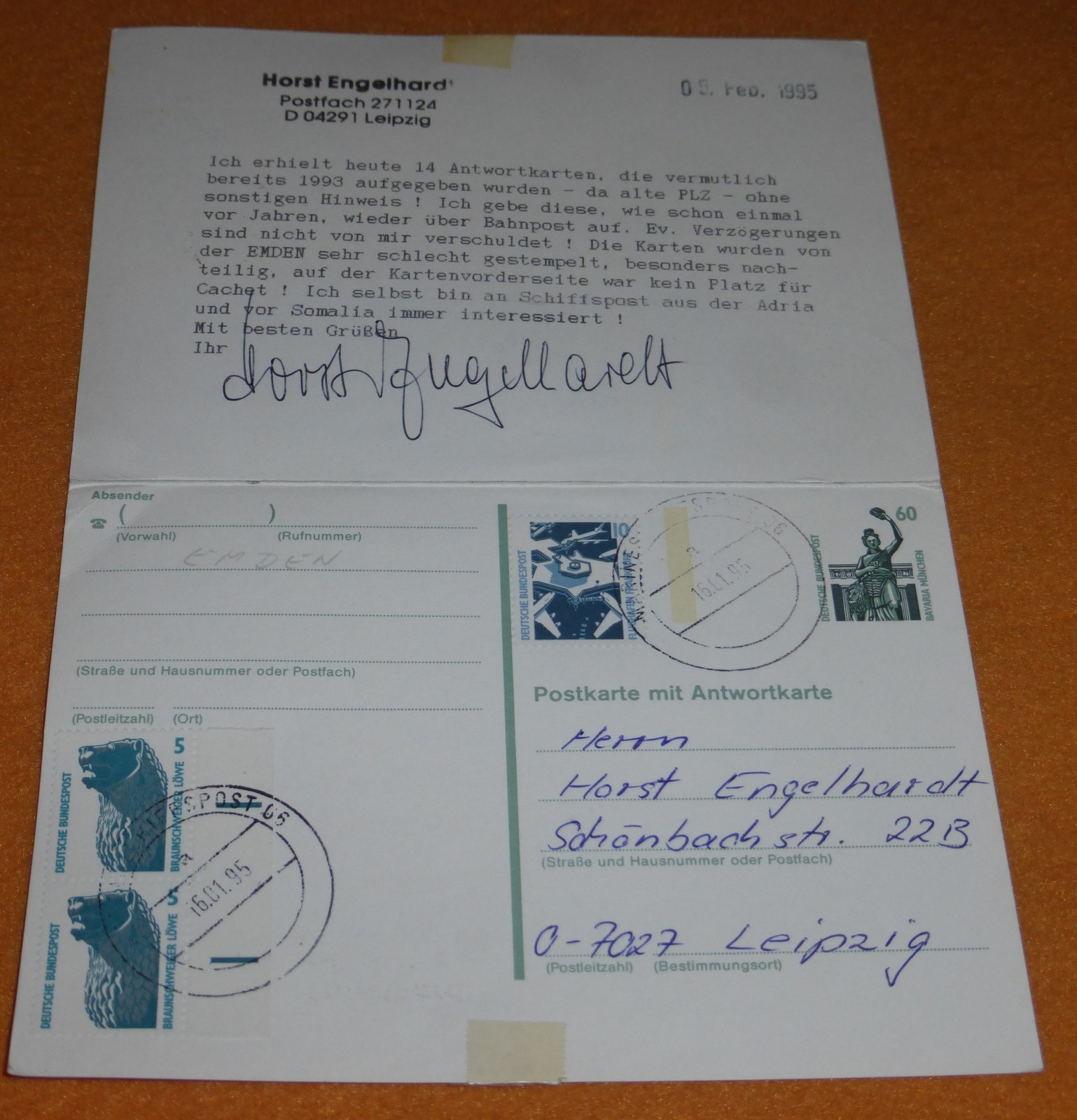 Fregatte Emden Bundeswehr BM Marineschiffspost MSP 06 Leipzig - Schleswig 1995