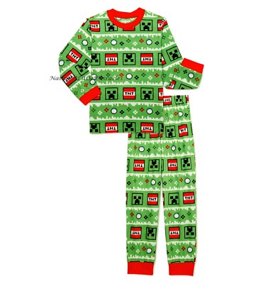 MINECRAFT Christmas Holiday Pajamas Boy Size  6 7 8 Girl Red Green Pants Set NWT