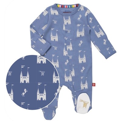 Magnetic Me Baby Footie Sleeper Organic Cotton Coverall Blue Royal Castle NB
