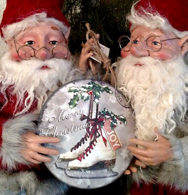 NWT 6'' MERRY CHRISTMAS Joy SNOW Ice Skates Vintage Post Card Scene Disk Ornament