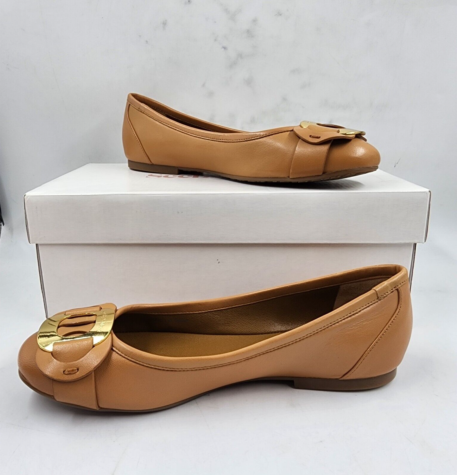 See by Chloé Chany Leather Ballet Flats Women's 37/7US Tan Round Toe Slip On - Picture 3 of 16