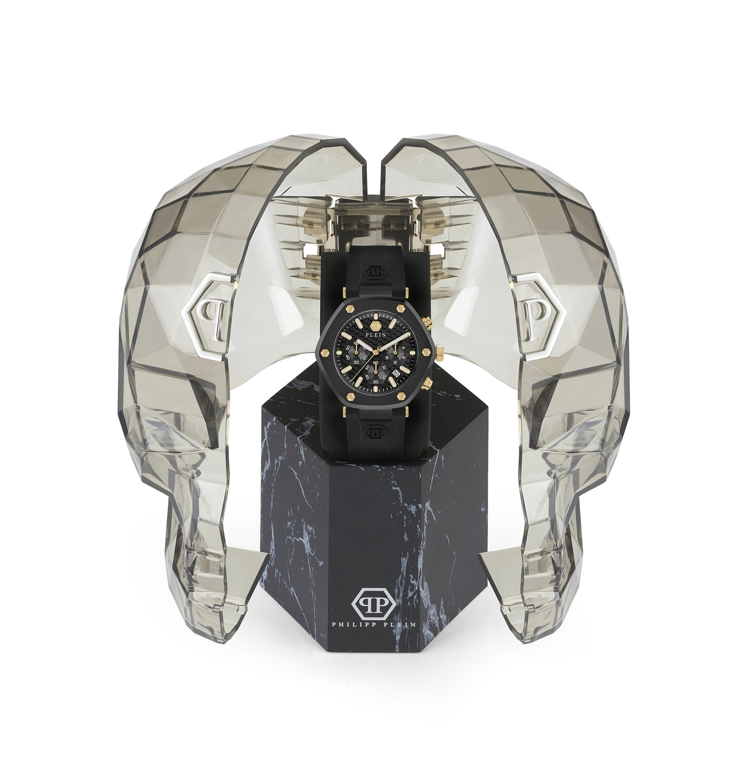 Pre-owned Philipp Plein Men's Watch Analog Quartz The Hexagon Chrono Pwzba0223 Silicone