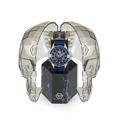 Pre-owned Philipp Plein Blue Mens Analogue Watch The $kull Carbon Fiber Pwaaa1722