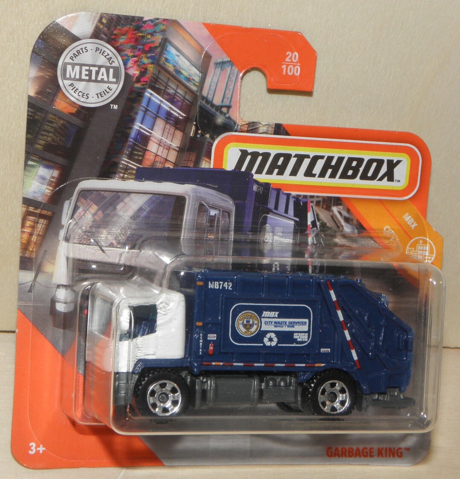 2020 Matchbox GARBAGE KING blau Müllwagen Müllabfuhr MBX City 20100 GKK72 NEU
