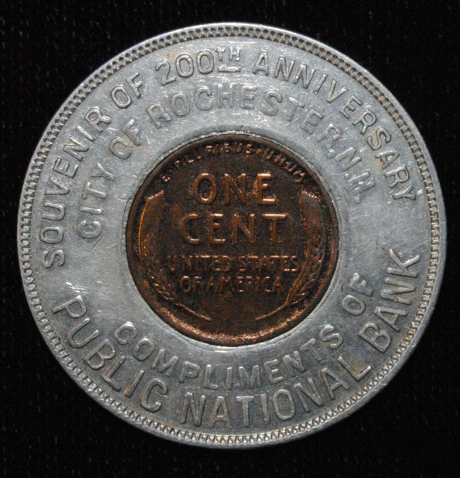 1918 SOUVENIR 200TH ANNIV. CITY OF ROCHESTER NY ENCASED LINCOLN CENT (03206)