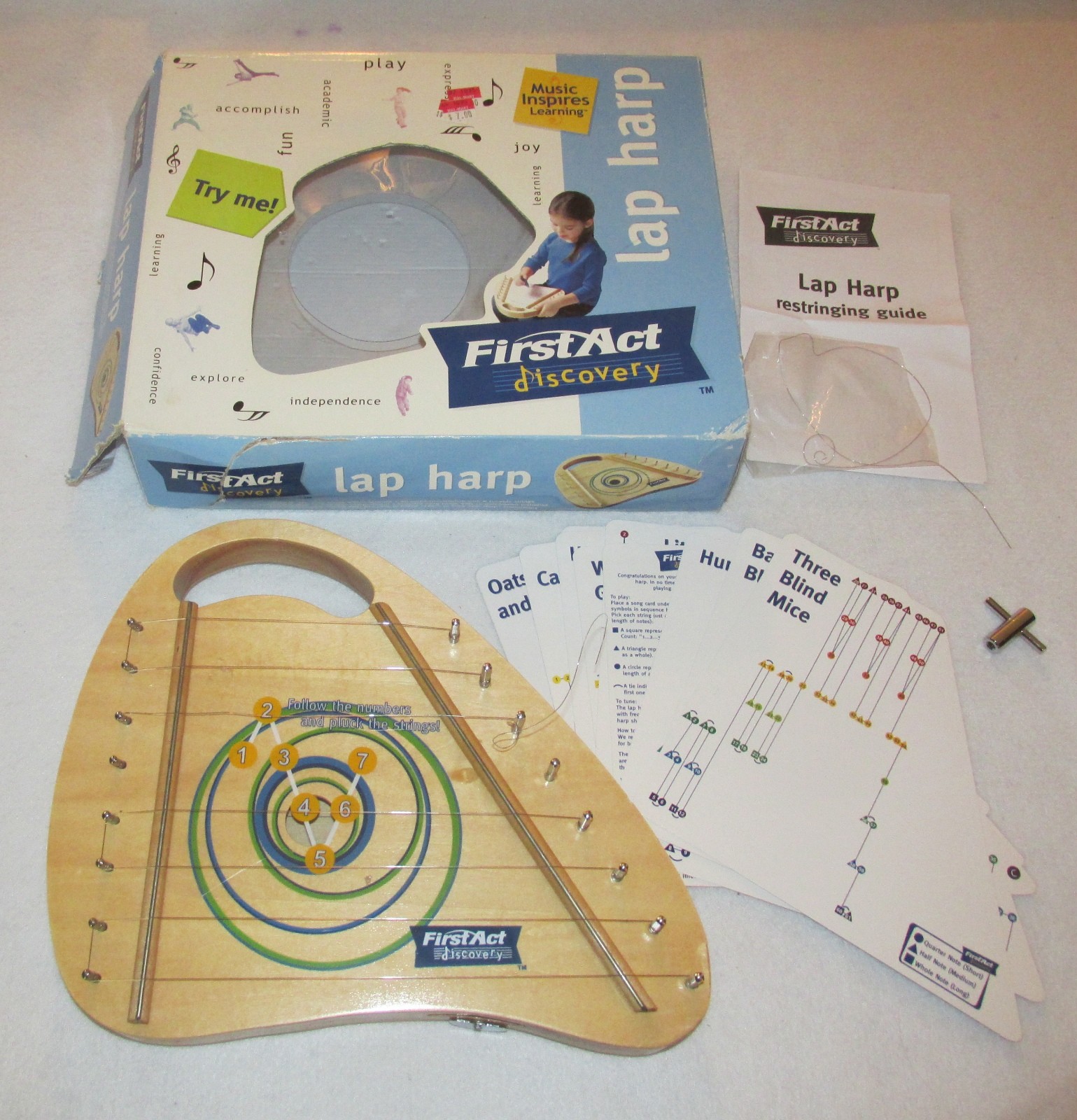First Act Discovery~Lap Harp~Wooden~1 broken string~10 song cards~Tuning Key- PO