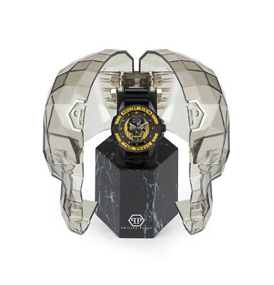 Pre-owned Philipp Plein Black Mens Analogue Watch The $kull Carbon Fiber Pwaaa1922