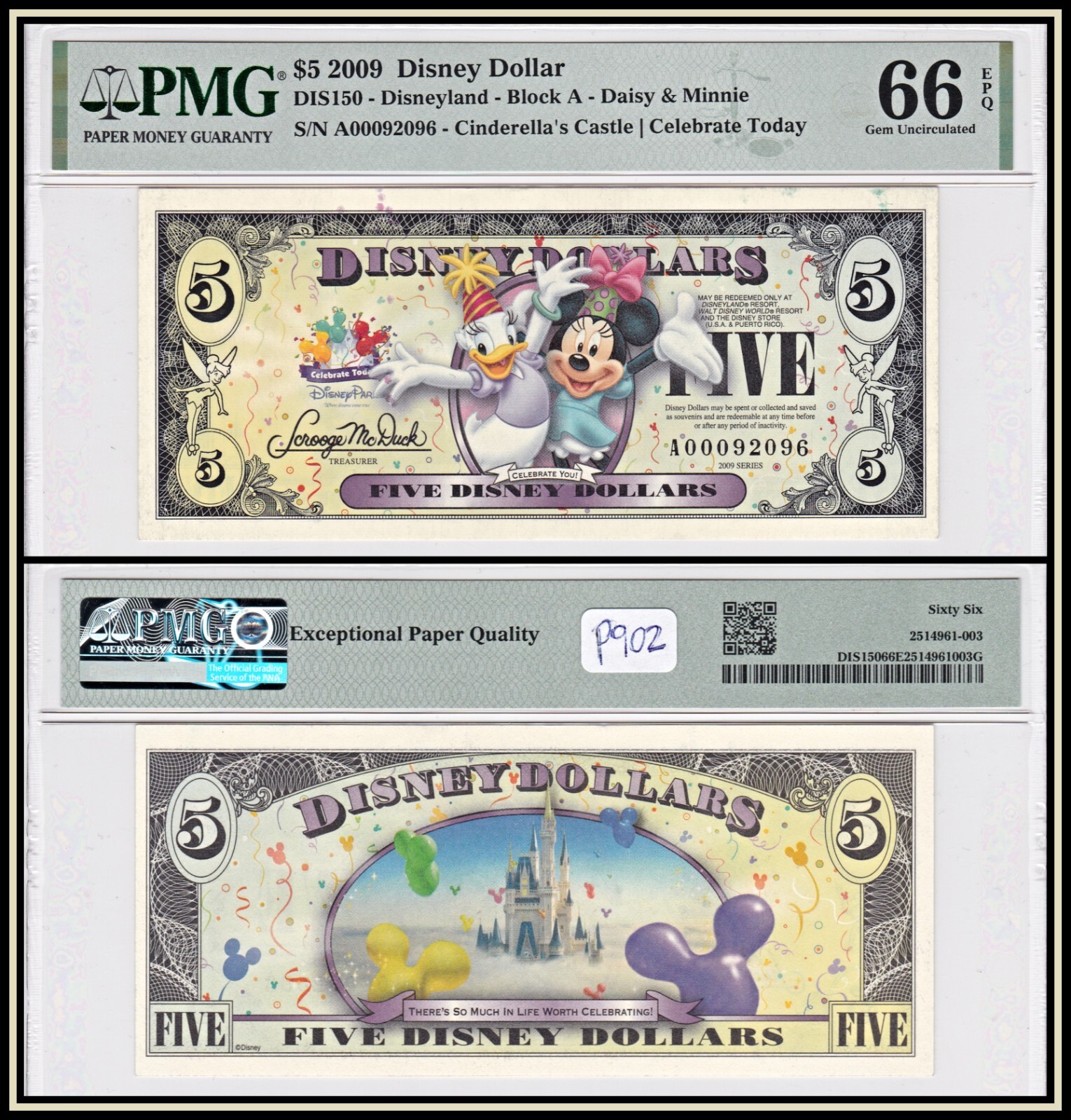 2009 Daisy Duck & Minnie Mouse $5 Disney Dollar PMG 66 EPQ