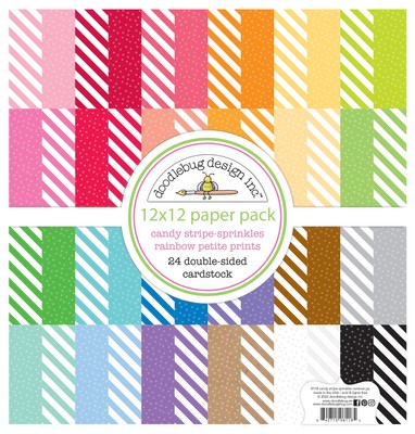 Doodlebug Petite Prints Double-Sided Cardstock 12''X12'' 24/Pk-Candy Stripe-Sprink