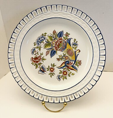 Faience D Art Regional Rouen Floral Horn Lace Rim 10  Dinner Plate France RARE